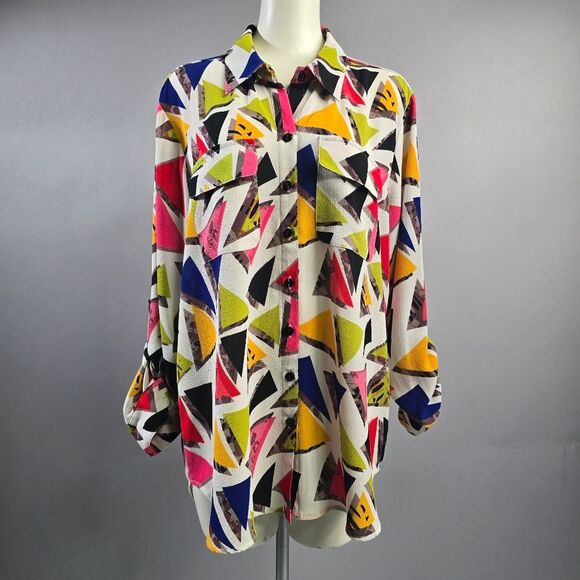 Abstract Multicolor Button Down Shirt R4 - Picture 1 of 5